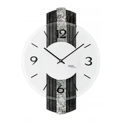 AMS -Wanduhr Holzstruktur Metallic-Auflage Quarz 38cm- 9676