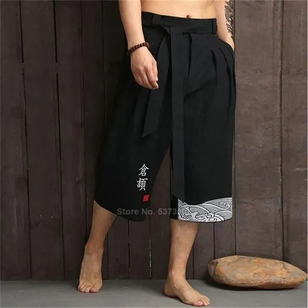 Traditionelle Kimono-Haori-Hose, Kleidung für Samurai-Mann, Sommer, dünne, atmungsaktive, lockere Yukata-Hose