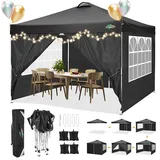 COBIZI faltpavillon 3x3,pavillon 3x3 wasserdicht stabil Winterfest,mit 4 Seitenteilen,4 Sandsäcke und Entlüftung,UV Schutz 50+,pop up pavillons faltbar partyzelt 3x3m für Outdoor Garten(Schwarz