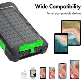 Logilink Solar-Powerbank 8000 mAh, Taschenlampe, gleichzeitiges Aufladen von 2 Geräten (2X USB Typ-A), schwarz-grün