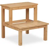 Relaxdays Tritthocker, 2 Stufen, Bambus, max. 100 kg, Kinder & Haushalt, HBT: 40 x 40 x 40,5 cm, Trittschemel, Natur