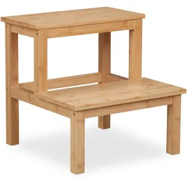 Relaxdays Tritthocker, 2 Stufen, Bambus, max. 100 kg, Kinder & Haushalt, HBT: 40 x 40 x 40,5 cm, Trittschemel, Natur