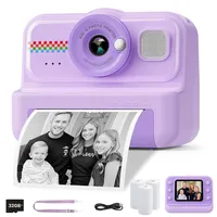 HiMont Kinderkamera Sofortbildkamera, 1080P Sofortbildkamera Kinder mit 32GB Karte & 3 Rollen Druckpapier, lustige Kinderspielzeug Geschenke für Jungen & Mädchen von 3-12 Jahren(Violett)