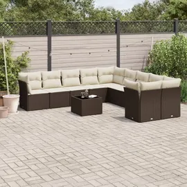 vidaXL 11-tlg. Garten-Sofagarnitur mit Kissen Braun Poly Rattan