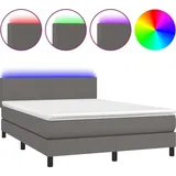 vidaXL Boxspringbett mit Matratze & LED Grau 140x190 cm Kunstleder