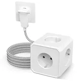 Steckdosenwürfel, Steckdosenleiste, Mehrfachsteckdose, Steckerleiste, 5 Fach Power Strip, Mehrfachsteckdosen mit Flachstecker - 2.5M Kabel - Weiß