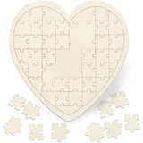 Relaxdays 4 x Herzpuzzle, Hochzeit, aus Holz, Creme
