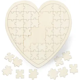 Relaxdays 4 x Herzpuzzle, Hochzeit, aus Holz, Creme