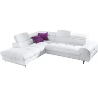 Ecksofa COTTA "Chef L-Form", weiß (altweiß), B:257cm H:72cm T:206cm, Luxus-Microfaser (100% Polyester), Kunstleder Softlux, Leder Advantage (abgedecktes Spalt-Rindsleder), Rückseite mit schwarzem Spannstoff bezogen, NaturLEDER (echtes Rindsleder), Rückseite mit schwarzem Spannstoff bezogen, Sofas, mit Kopfteilverstellung, edle Metallkufen, wahlweise mit Bettfunktion
