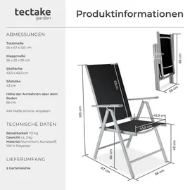 Tectake tectake® Gartenstuhl, klappbar, 7-fach verstellbare Rückenlehne, 67 x 56 x 105 cm
