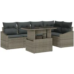 vidaXL 6-teiliges Garten-Sofa-Set mit grauen Kissen aus Poly-Rattan