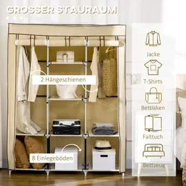 Homcom Stoffschrank, Kleiderschrank mit Kleiderstangen, 8 Ebenen, Faltschrank, Faltbare Garderobe für Schlafzimmer, Flur, Vliesstoff, Beige, 125 x 43 x 162,5 cm