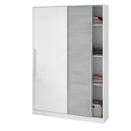 Dmora Garderobe Downey, Schlafzimmer Kleiderschrank mit 2 Schiebetüren, Schrank mit Kleiderstange und 3 Einlegeböden, 120x50h200 cm, Zement und Weiß