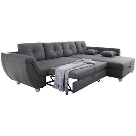 luma-home Großes Ecksofa mit Rutschen-Armlehne Schlaffunktion Bettkasten Couch in Grau - Grau