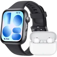 Huawei Watch Fit 5 BT 45 mm Aluminiumgehäuse Silber schwarzes Flourelastomer-Armband  M/L inkl. FreeBuds SE 4