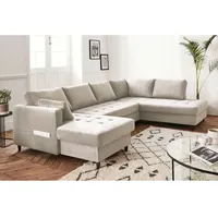 Lisa Design - Anna – wohnlandschaft ecksofa – mit schlaffunktion und bettkasten – 7-sitzer – zeitgenössischer stil– rechts - beige