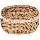 Weidenkorb mit Deckel, Rattan-Boxen, Mehrzweck-Organizer, Eierkorb, Brotkorb mit Baumwollfutter, Weiden-Picknickkorb, Dekoration, Geschenk, Jäten