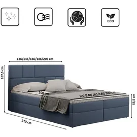Kaiser Boxspringbett mit bettkasten matratze BALI stoff Mat Velvet Blau 200x200 cm