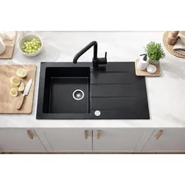 Manestein Granitspüle schwarz links Einbauspüle 76 x 44 mm Handbetätigung
