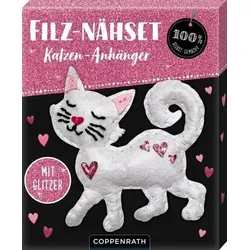 COPPENRATH 95587 Filz-Nähset: Katzen-Anhänger (weiß) - 100% selbst gemacht