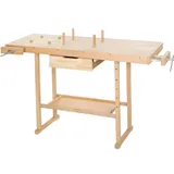 Tectake tectake® Holzwerkbank, mit 2 Schraubstöcken, 4 Stirnhölzer und 4 Bankhaken, 137 x 50 x 87 cm