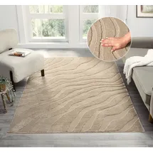 OTTO home Teppich OTTO HOME "Benia, Hoch-Tief-Struktur", beige, B:200cm H:19mm L:300cm, Kunstfaser, Teppiche, Teppich, Wellen-Design, leichter Glanz, modern, Wohnzimmer, Schlafzimmer