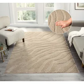 OTTO home Teppich OTTO HOME "Benia, Hoch-Tief-Struktur", beige, B:200cm H:19mm L:300cm, Kunstfaser, Teppiche, Teppich, Wellen-Design, leichter Glanz, modern, Wohnzimmer, Schlafzimmer