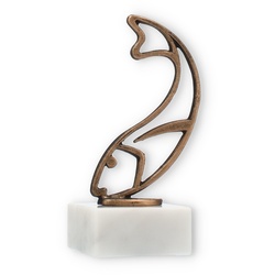 Pokal Konturfigur Fisch altgold auf weißem Marmorsockel 15,3cm