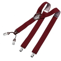 DonDon Hosenträger für Herren 3,5 cm breit 4 Clips mit braunem Leder längenverstellbar (1-St) Y-Form, verstellbar mit Clipverschluß, elastisch rot