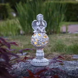 StarTrading LED Solar Gartenfigur Engel grau H: 27cm 6 Stunden Leuchtdauer