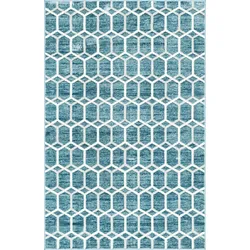 Teppich "Titan Trellis Lagerräumung", blau (blau, elfenbeinfarben), B:152cm H:13mm L:244cm, Polypropylen (PP), MYFLAIR MÖBEL & ACCESSOIRES, Teppiche, Kurzflor, gewebt, modernes geometrisches Design
