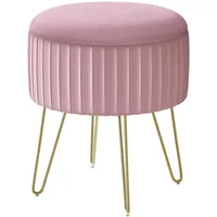 Woltu Runder Hocker Samt Ø31,5 x H37,5 cm Hellrosa