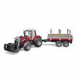 Bruder Massey Ferguson 7480 mit Frontlader und Holztransporthänger (02046)