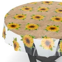 ANRO Tischdecke transparent Folie durchsichtige Wachstuchtischdecke Tischschutz Schutzfolie Tischfolie Bedruckt Motiv 0,15mm Sonnenblumen Rund 120cm Schnittkante Rund Oval Eckig