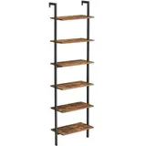 VASAGLE Bücherregal, LLS103B01, vintage braun, Leiterregal, aus Metall / Holz, 6 Ebenen, 60 x 30cm