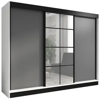 a&j möbelland 3-türiger Kleiderschrank mit Spiegel, 4 Schubladen und Kleiderstangen ORAVELLE 200cm