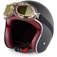 EBAYIN Halbhelme Jethelme Brain - Cap DOT + ECE-zertifizierter Cruiser Chopper Scooter Helm mit Schutzbrille Pilotenhelm,D-XXL=(63~64cm)