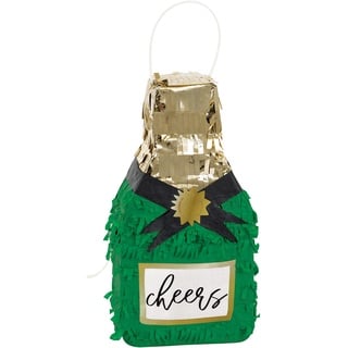 Unique Luxuriöse Mini-Champagnerflaschen-Piñata – 1 Stück – grünes, goldenes, weißes und schwarzes Papier-Design – ideal für elegante Feiern und Unique Momente