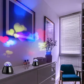 ETC Shop Tischleuchte Tischlampe Kinderlampe mit bunten Motiven, Projektionslicht, schwarz, LED 4 W, DxH 10x10,5 cm, 2er