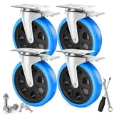 Asibaade 4 Stück 100mm Schwerlastrollen inkl. Montagezubehör Transportrollen Möbelrollen mit Bremsem 360° Drehung bis 600KG Tragbarkeit für Möbeltransport & Industrietransport