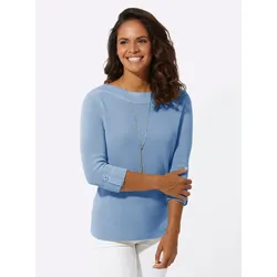 3/4 Arm-Pullover CASUAL LOOKS "3/4-Arm-Pullover", Damen, Gr. 48, blau (eisblau), 100% Baumwolle, unifarben, 3/4-Ärmel, Pullover