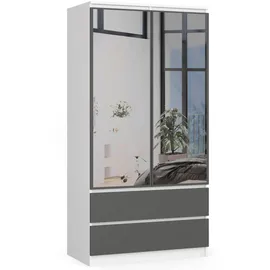 akord furniture factory AKORD S90 mit Spiegel Weiß 90 cm 2 Türen 2 Schubladen 4 Ebenen Front Graphitgrau B90 x H180 x T51 cm