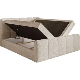 Selsey Cloudy II - Boxspringbett 200x200 cm, mit Bettkästen und Topper, Bouclé Hellbeige - Beige