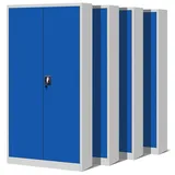 4er Set Aktenschrank C001H Stahlschrank Werkzeugschrank Stahlblech Pulverbeschichtet Flügeltürschrank Abschließbar 195 cm x 90 cm x 40 cm grau/blau