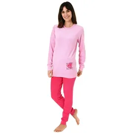 RELAX by Normann NORMANN Frottee Pyjama langarm Schlafanzug Bündchen und Herz - 50239 in rosa | Gr.: 40-42