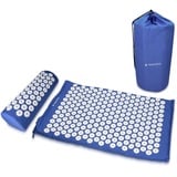 Navaris 2in1 Akupressur Massage Set - Akupressurmatte und Kissen mit Tasche - Akupressur Matte und Kopfkissen - Nadelmatte Blau