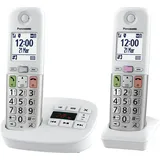 Panasonic KX-TGU432EXW digitales schnurloses Telefon mit Anrufbeantworter, Basisstation & 2 Mobilteile, LCD-Display, Favoriten-Taste, Taschenlampe, extra laut, hörgerätekompatibel, Weiss & Silber