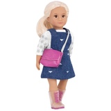 Lori Puppe Savana - 15 cm, Mädchen mit Overall-Kleid, Lange Haare, Stehpuppe beweglich, weicher Körper - für Kinder ab 3 Jahren