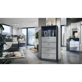 Vladon Pino V3 56 x 125 x 36 cm Anthrazit matt / Beton Oxid Optik