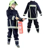 Foxxeo Feuerwehr Kostüm für Kinder - verschiedene Größen von 92 bis 158 - Feuerwehrmann Kostüm für Jungen Fasching Karneval, Größe 116-122